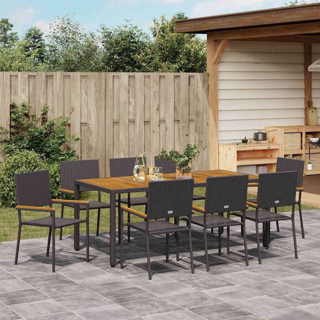 Have Spisebordssæt 9 stk. Sort polyrattan