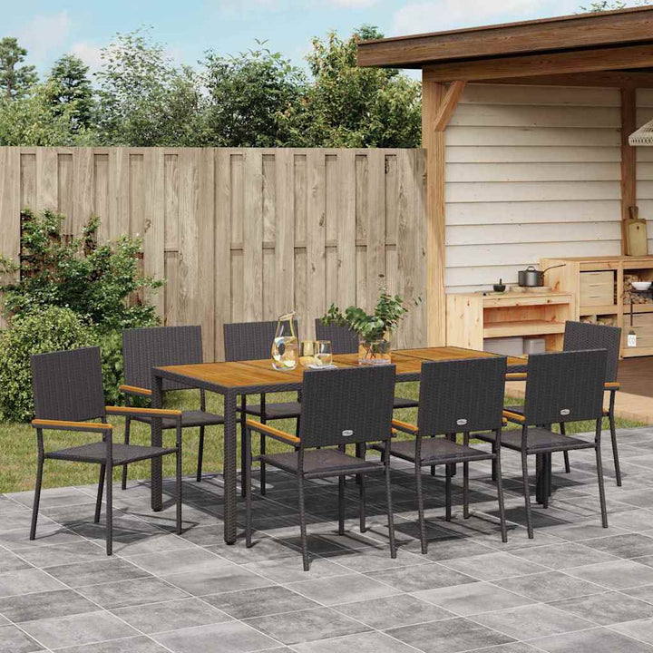 Have Spisebordssæt 9 stk. Sort polyrattan