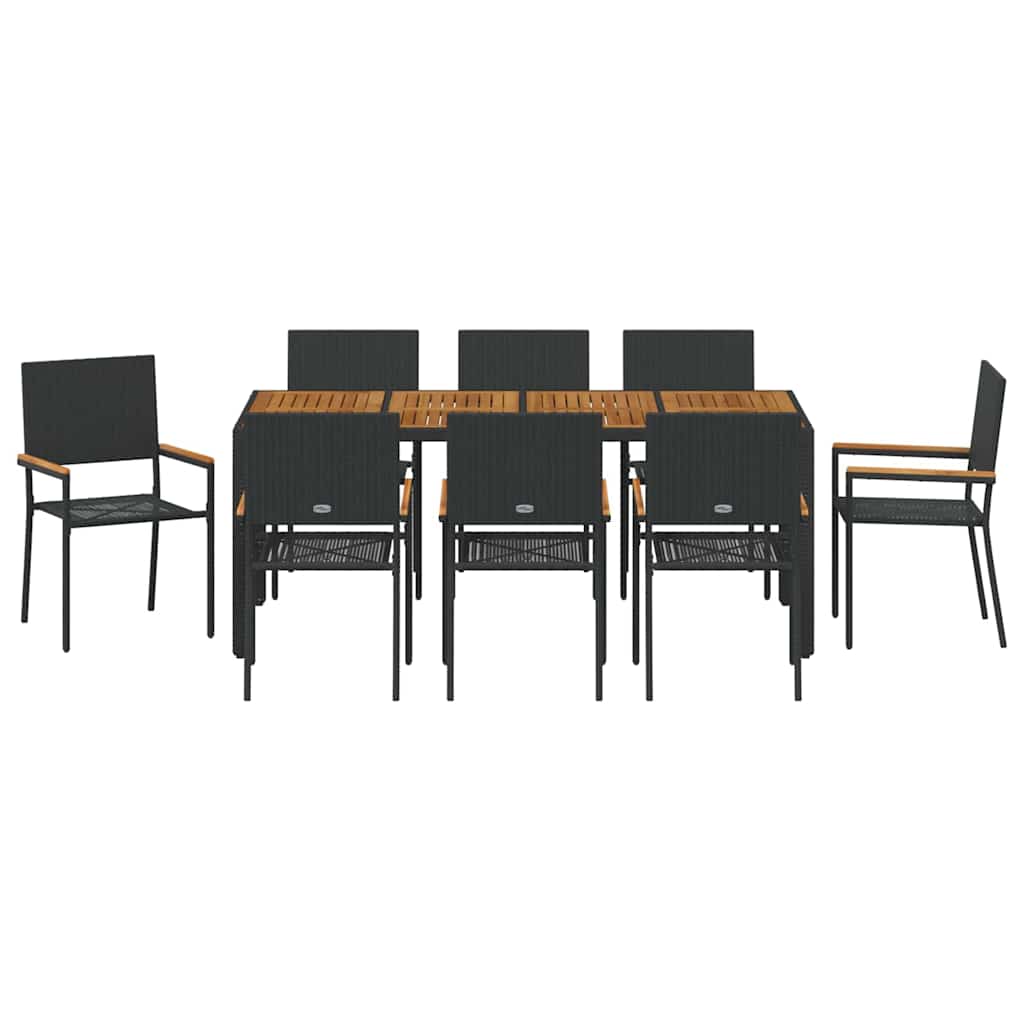 Have Spisebordssæt 9 stk. Sort polyrattan