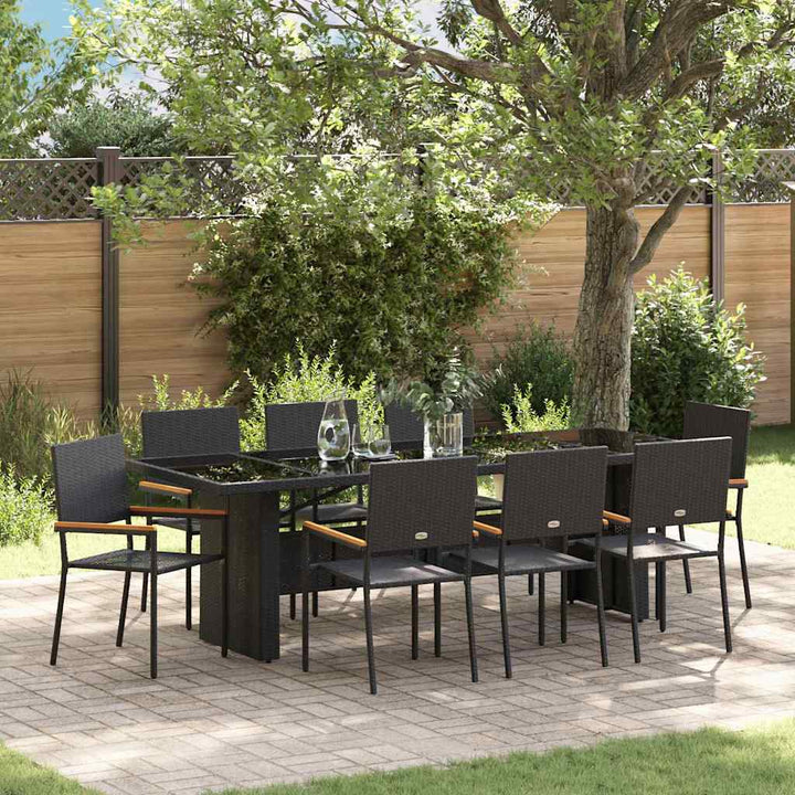 Have Spisebordssæt 9 stk. Sort polyrattan