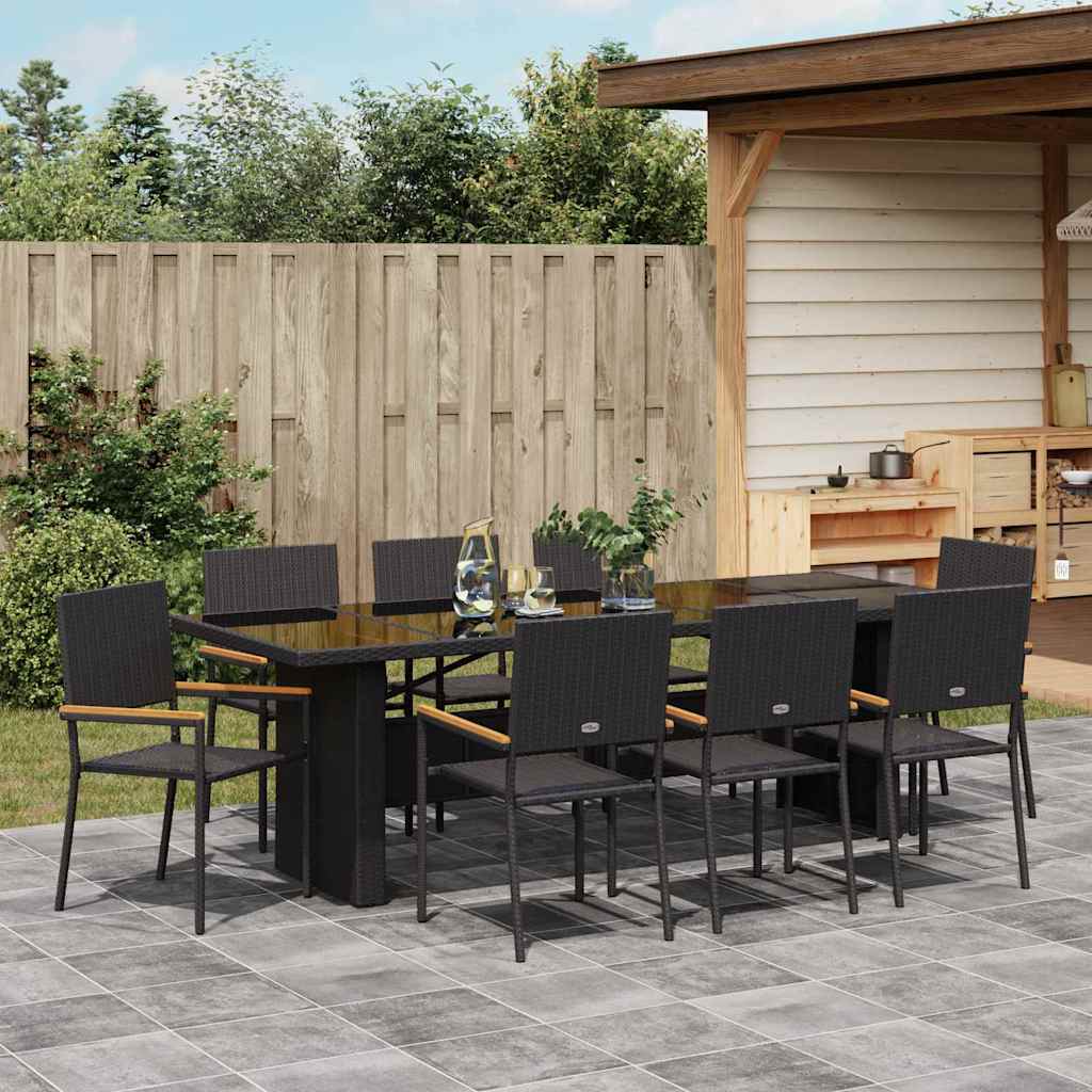 Have Spisebordssæt 9 stk. Sort polyrattan