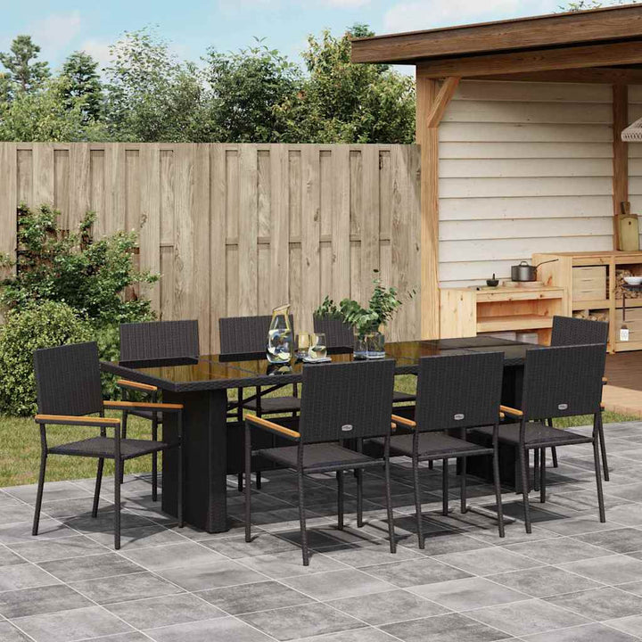 Have Spisebordssæt 9 stk. Sort polyrattan