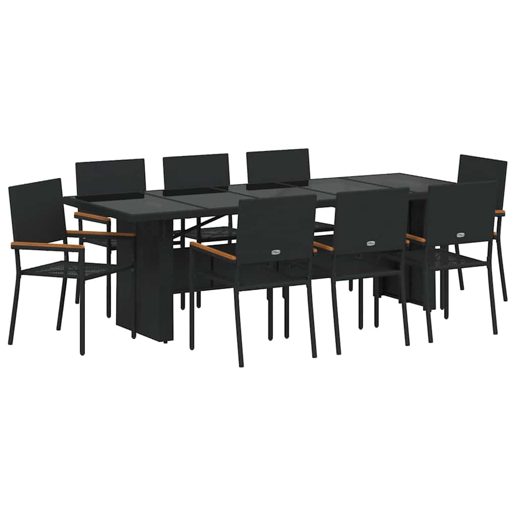 Have Spisebordssæt 9 stk. Sort polyrattan