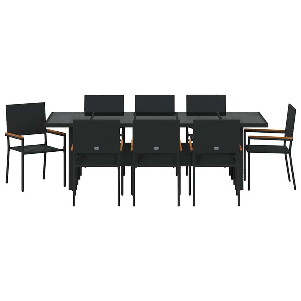 Have Spisebordssæt 9 stk. Sort polyrattan
