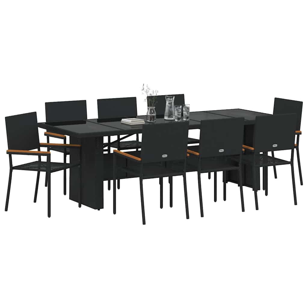 Have Spisebordssæt 9 stk. Sort polyrattan