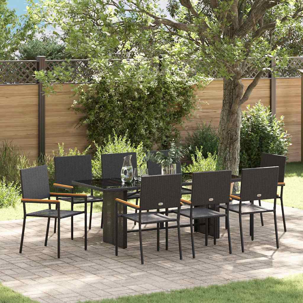 Have Spisebordssæt 9 stk. Sort polyrattan