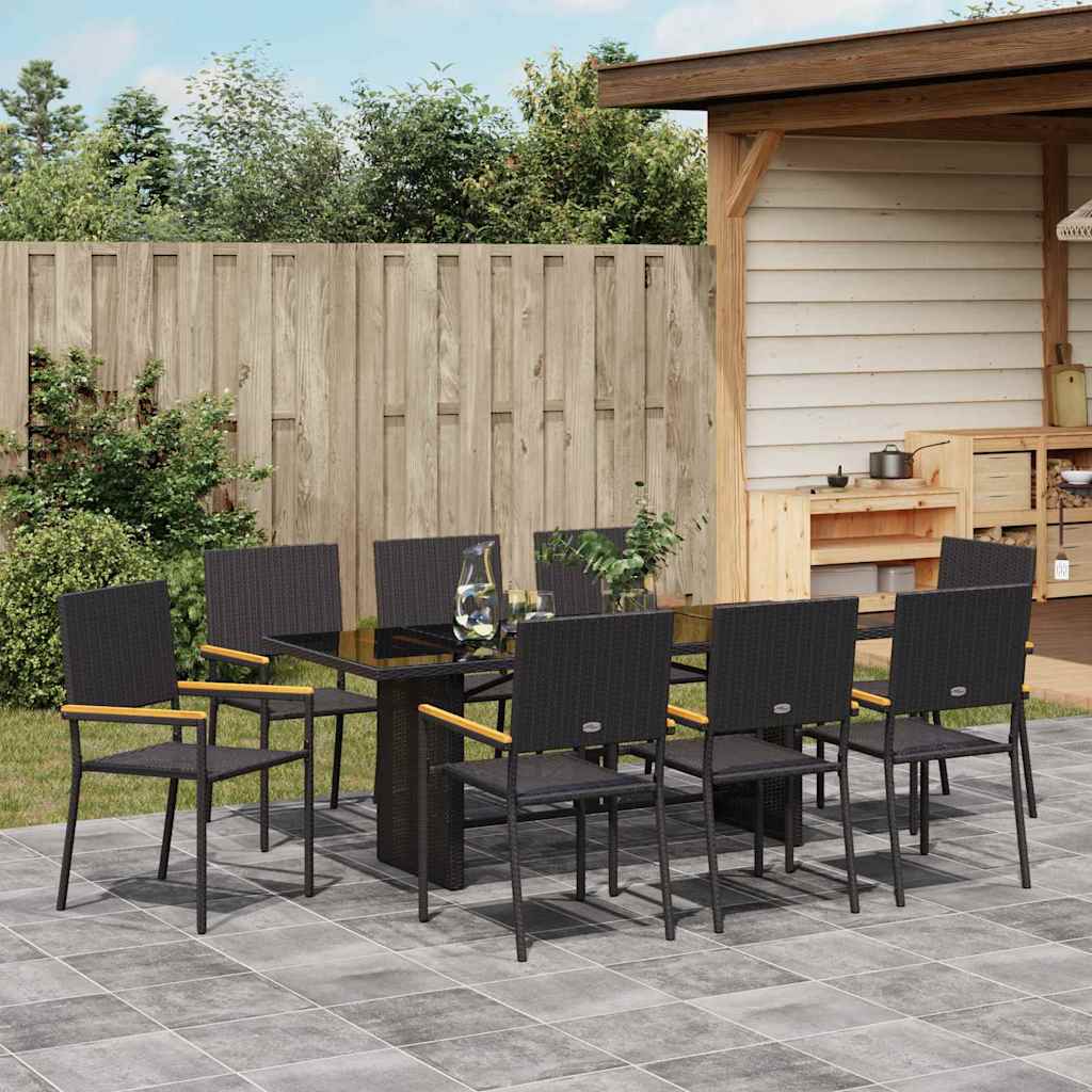 Have Spisebordssæt 9 stk. Sort polyrattan