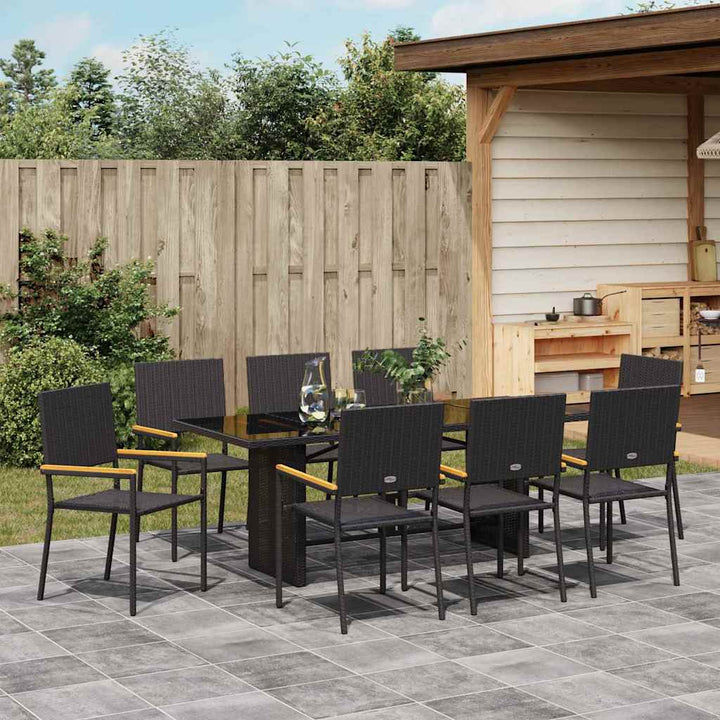 Have Spisebordssæt 9 stk. Sort polyrattan