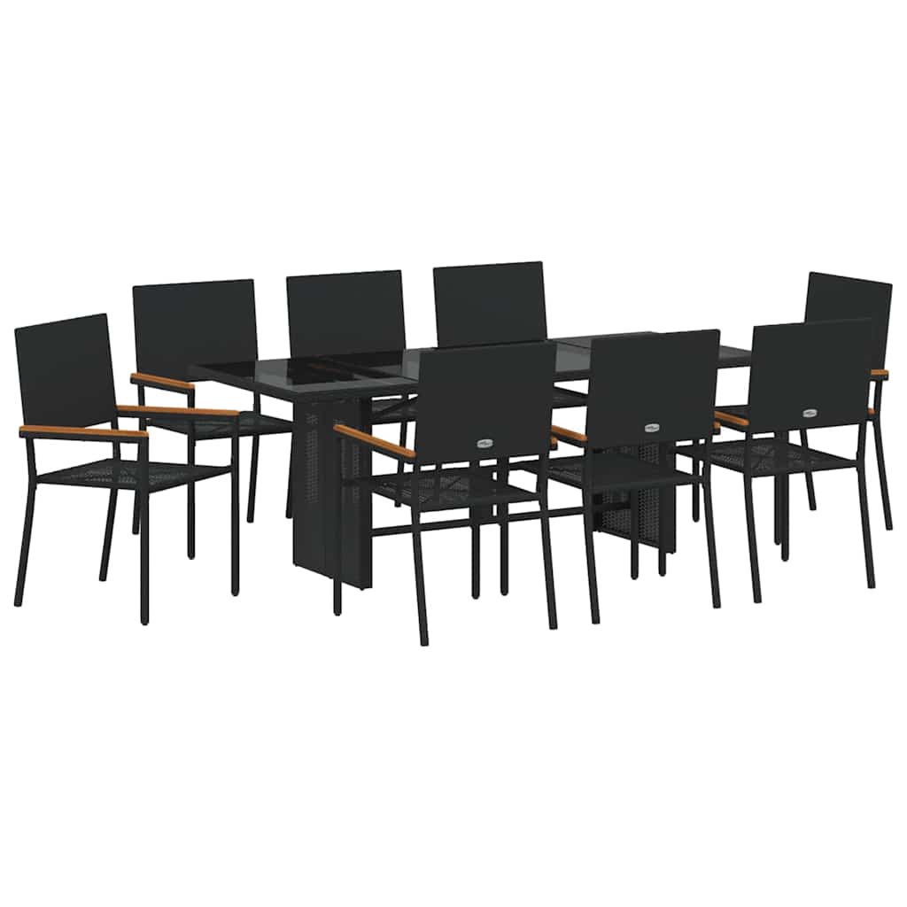 Have Spisebordssæt 9 stk. Sort polyrattan