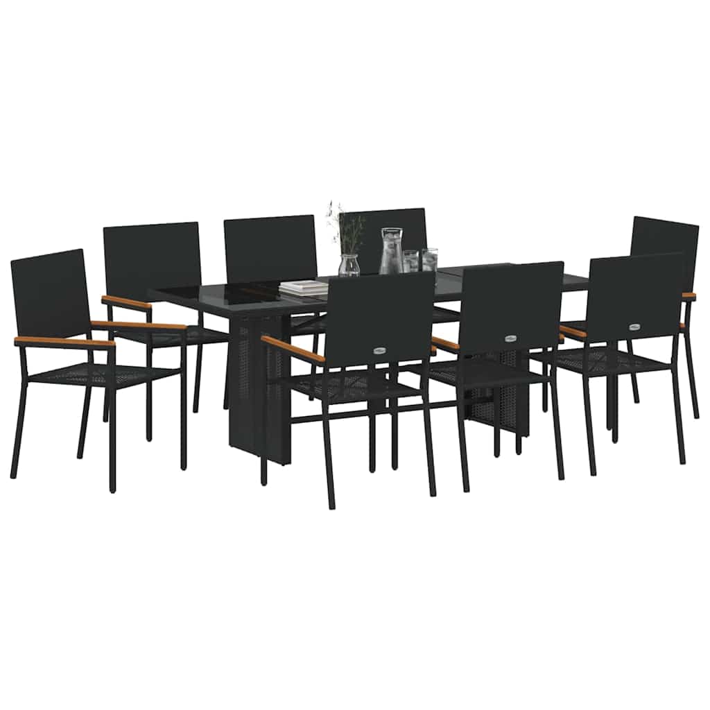 Have Spisebordssæt 9 stk. Sort polyrattan