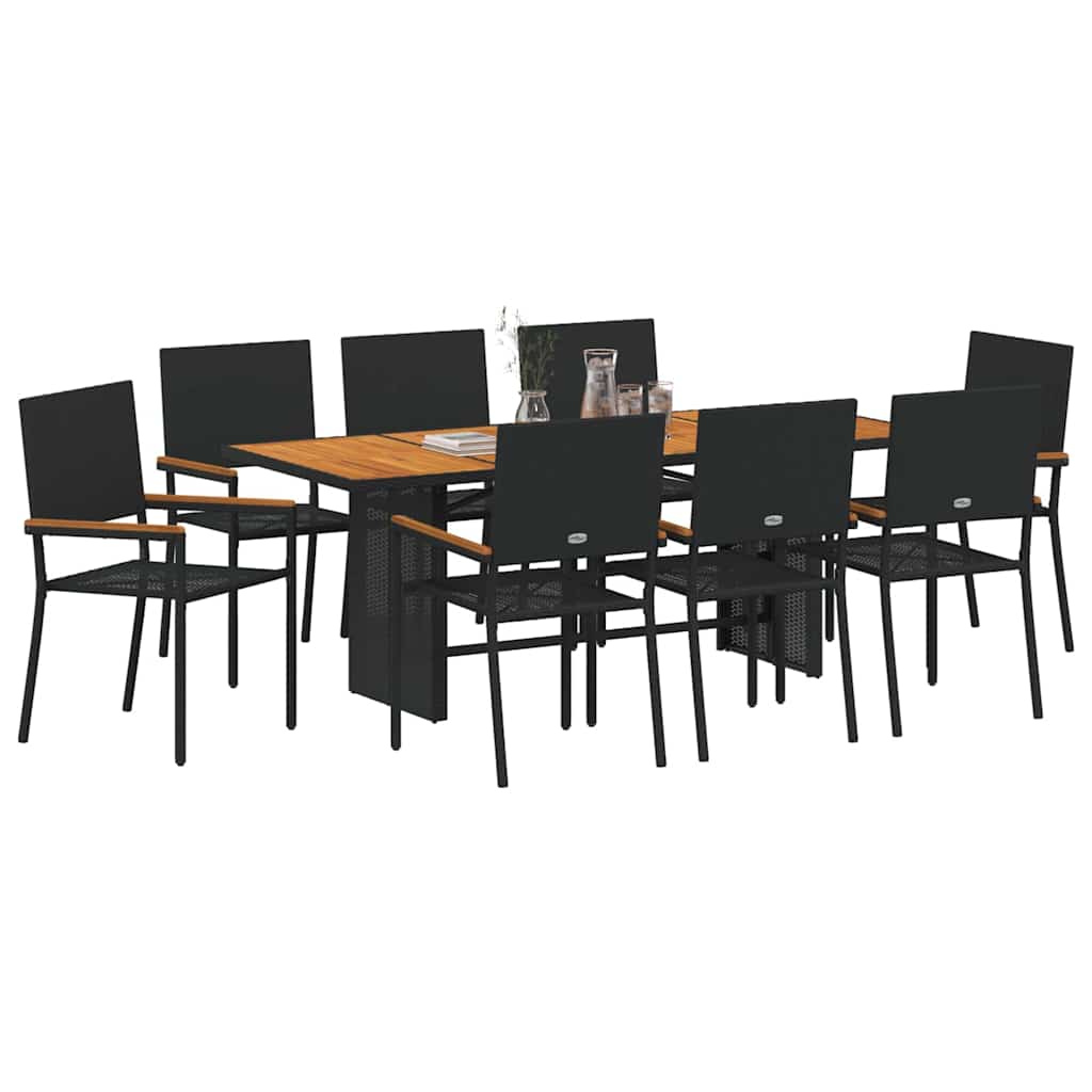 Have Spisebordssæt 9 stk. Sort polyrattan
