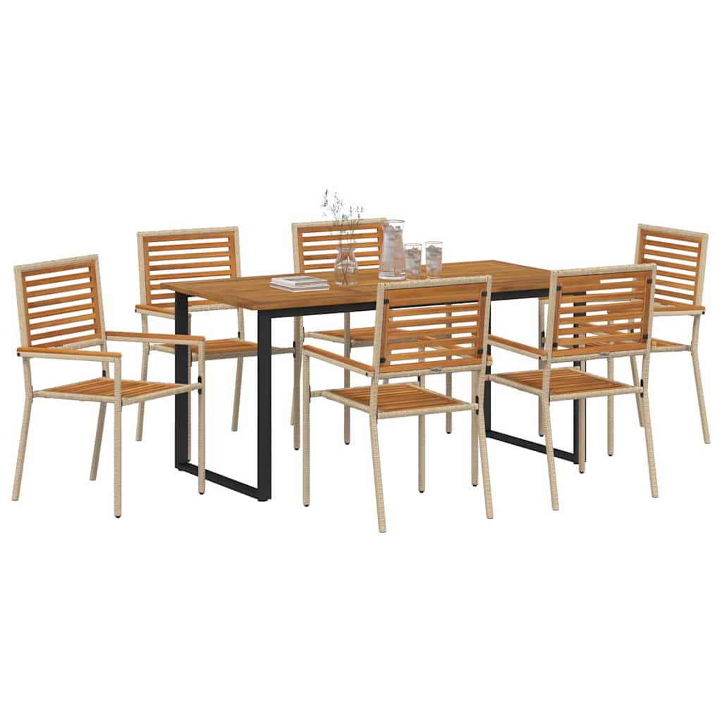 Have Spisebordssæt 7 pcs Beige Massivt Akacietræ