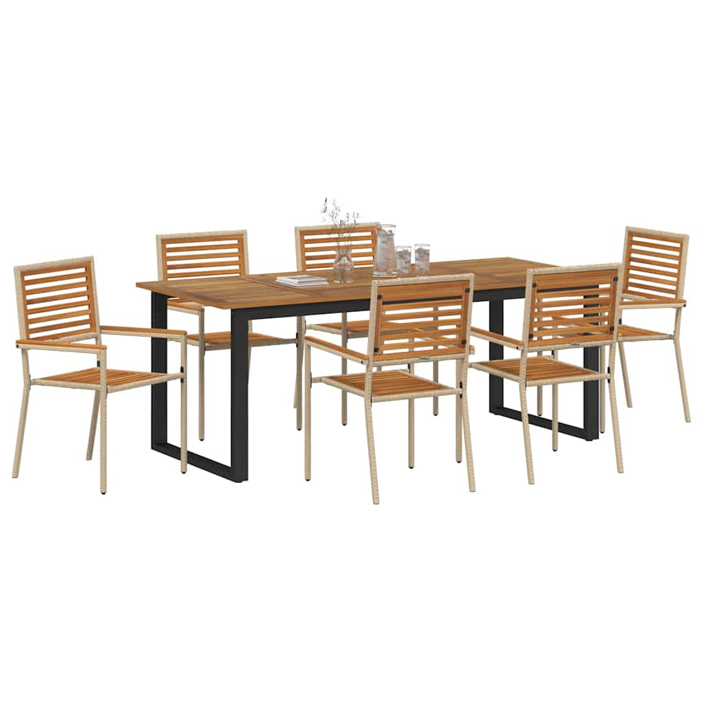 Have Spisebordssæt 7 pcs Beige Massivt Akacietræ