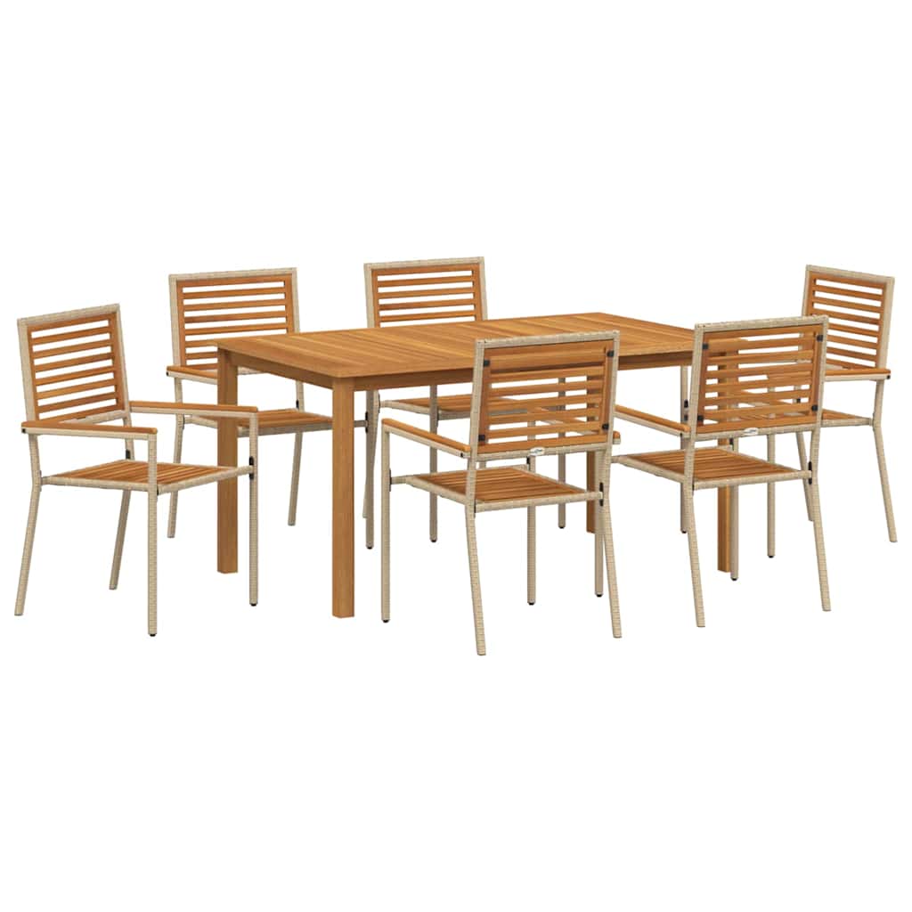Have Spisebordssæt 7 stk. Beige Massivt Akacietræ
