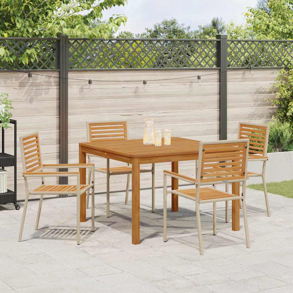 Have Spisebordssæt 5 pcs Beige Massivt Akacietræ