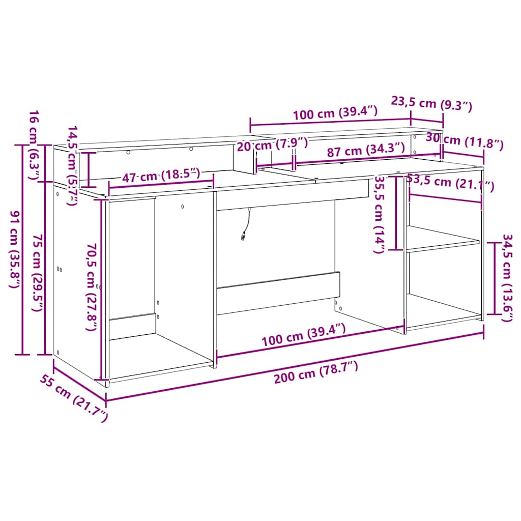 Bord med skuffe Sort eg 200 x 55 x 91 cm Konstrueret træ