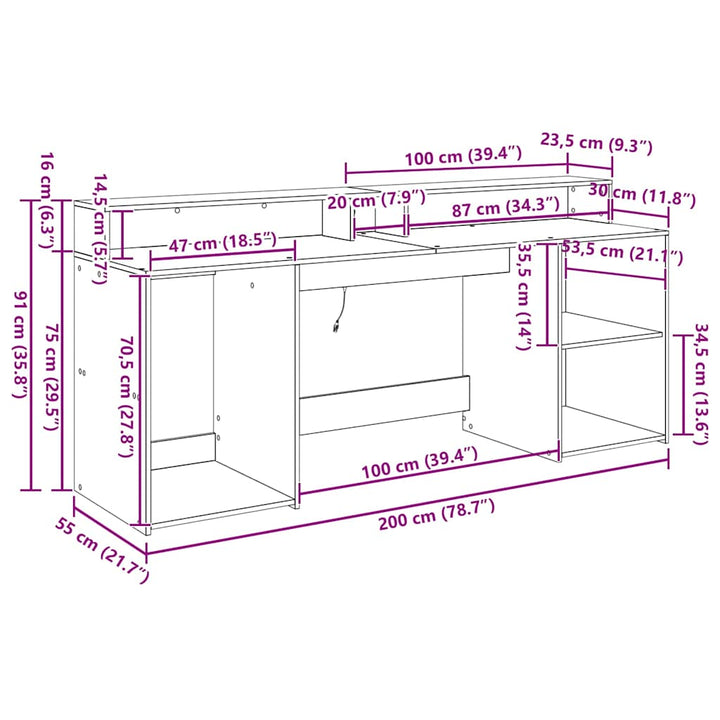 Bord med skuffe Sort eg 200 x 55 x 91 cm Konstrueret træ