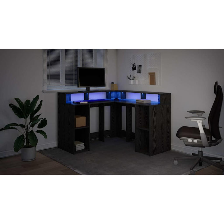 Bord med hylde Sort eg 130 x 130 x 91 cm Konstrueret træ