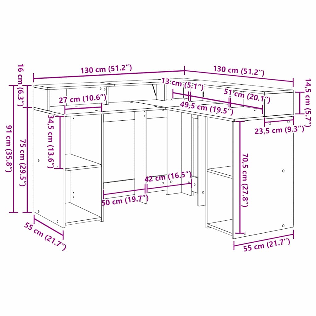Bord med hylde Sort eg 130 x 130 x 91 cm Konstrueret træ