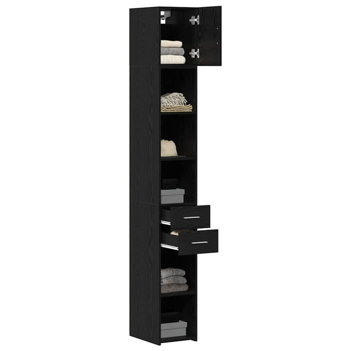 Opbevaringsskab med skuffe 2 pcs Sort eg 30 x 42,5 x 225 cm