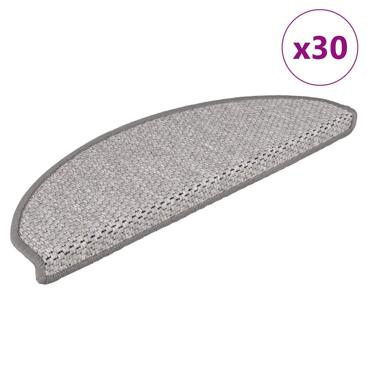 selvklæbende trappemåtter 30 stk. 65x21x4 cm sisal-look platina