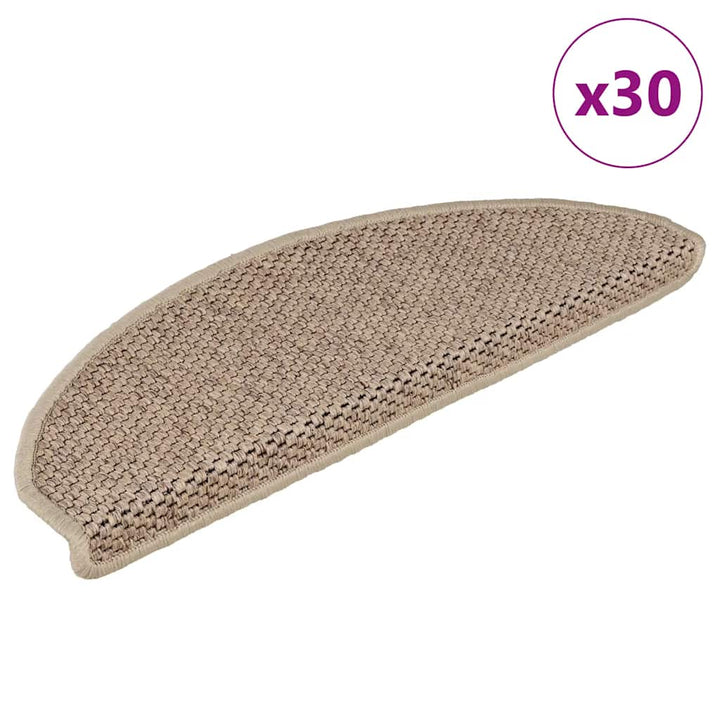 selvklæbende trappemåtter 30stk. 65x21x4cm sisal-look sandfarve