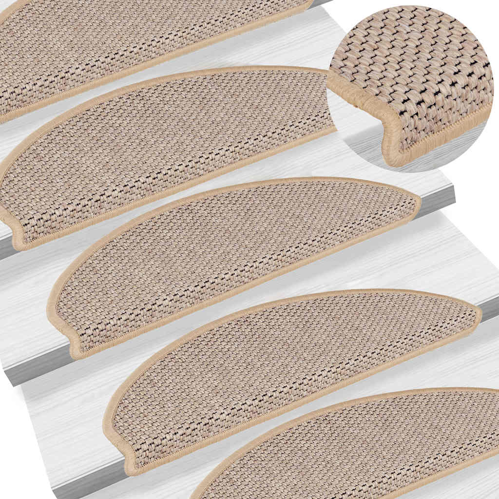 selvklæbende trappemåtter 30stk. 65x21x4cm sisal-look lys beige