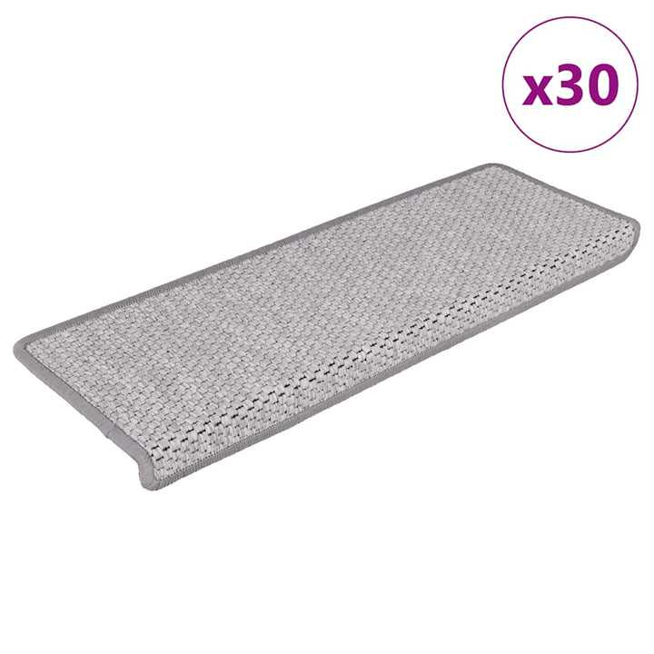 selvklæbende trappemåtter 30 stk. 65x21x4 cm sisal-look platina