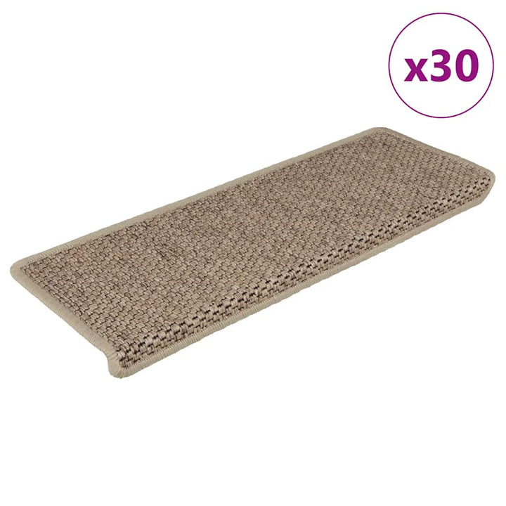 selvklæbende trappemåtter 30stk. 65x21x4cm sisal-look sandfarve