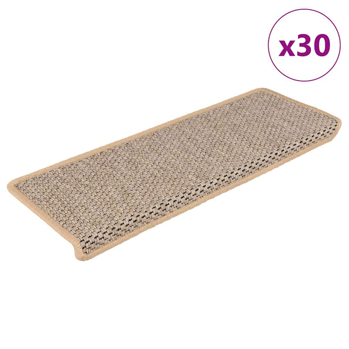 selvklæbende trappemåtter 30stk. 65x21x4cm sisal-look lys beige