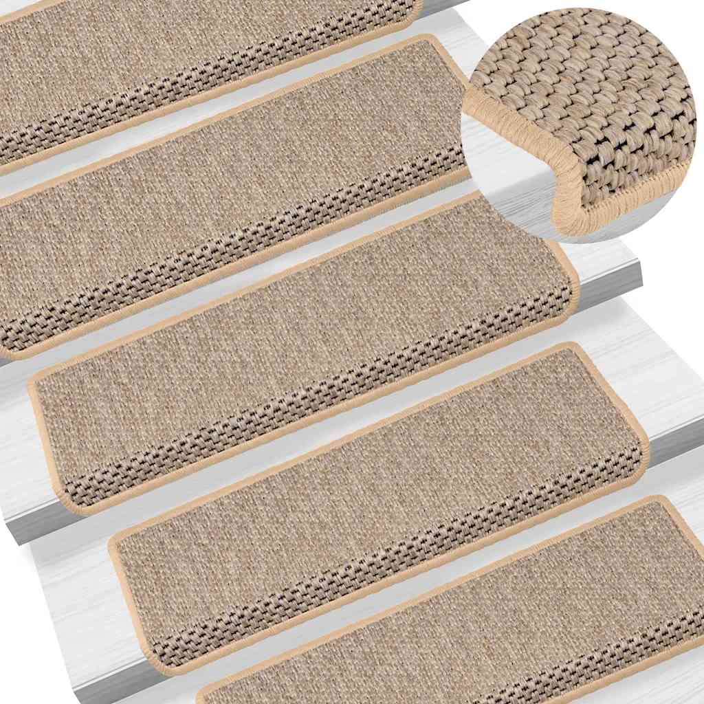 selvklæbende trappemåtter 30stk. 65x21x4cm sisal-look lys beige