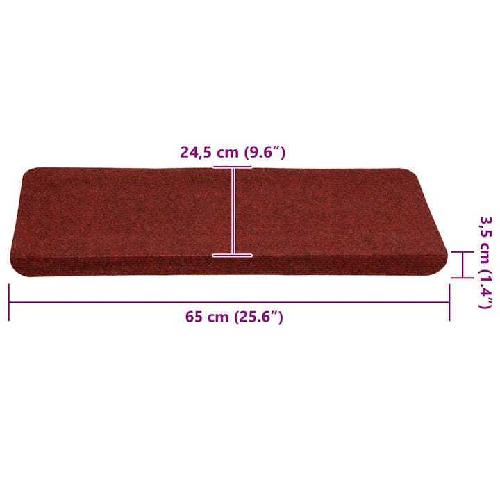 selvklæbende trappemåtter 30 stk. 65x24,5x3,5 cm rød