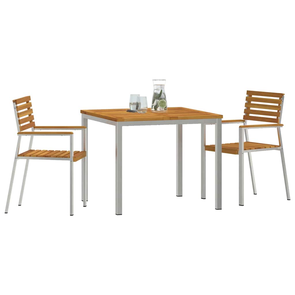 Have Spisebordssæt 3 pcs Massiv akacietræ og rustfrit stål