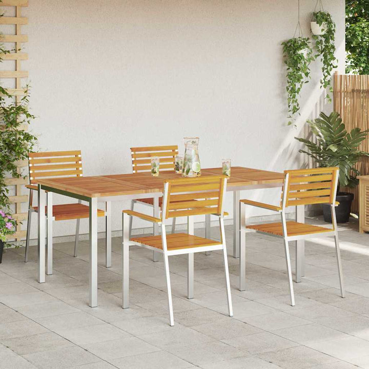 Have Spisebordssæt 5 pcs Massiv akacietræ og rustfrit stål