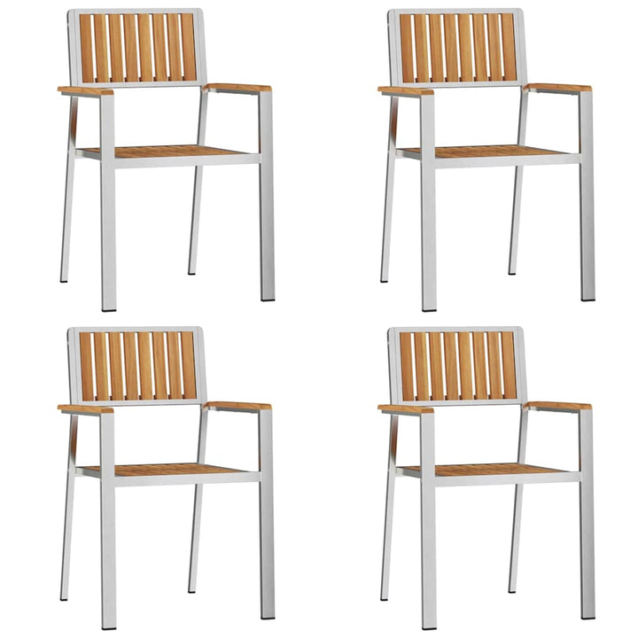 Udendørs spise sæt 5 pcs Massiv teaktræ og rustfrit stål