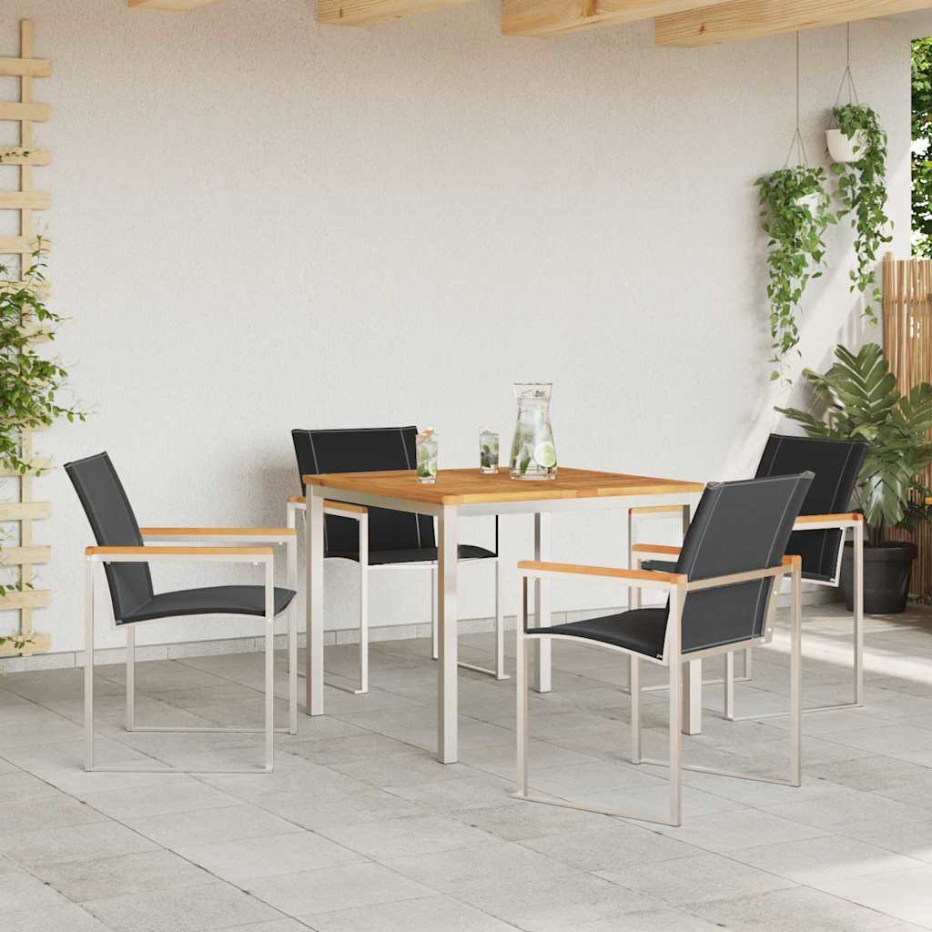 Have Spisebordssæt 5 pcs Massiv akacietræ og rustfrit stål