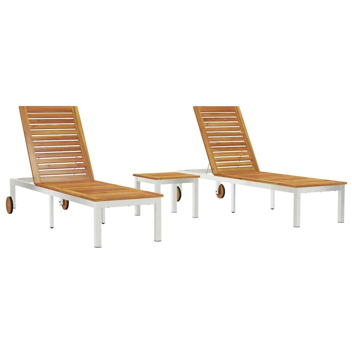Lounger 3 pcs Brun Massiv akacietræ og rustfrit stål