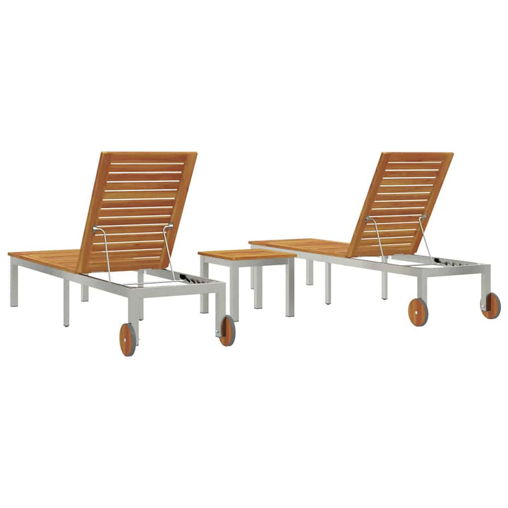 Lounger 3 pcs Brun Massiv akacietræ og rustfrit stål
