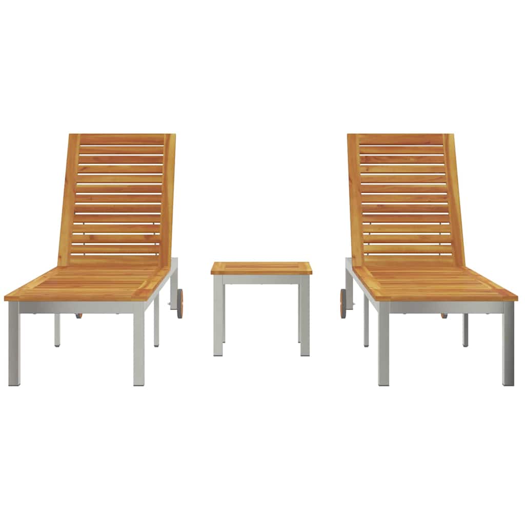 Lounger 3 pcs Brun Massiv akacietræ og rustfrit stål
