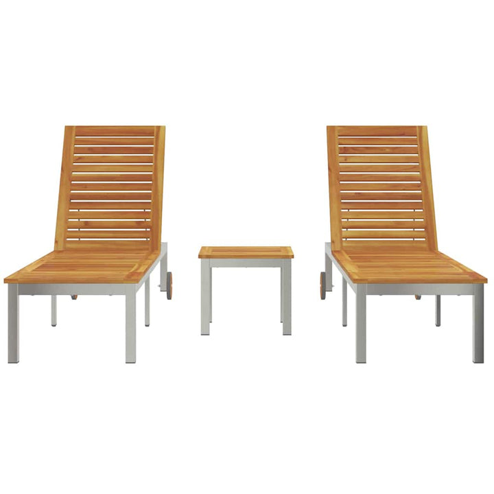 Lounger 3 pcs Brun Massiv akacietræ og rustfrit stål
