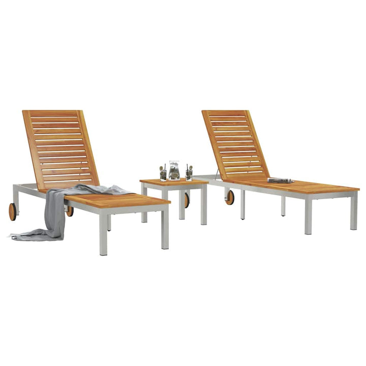 Lounger 3 pcs Brun Massiv akacietræ og rustfrit stål