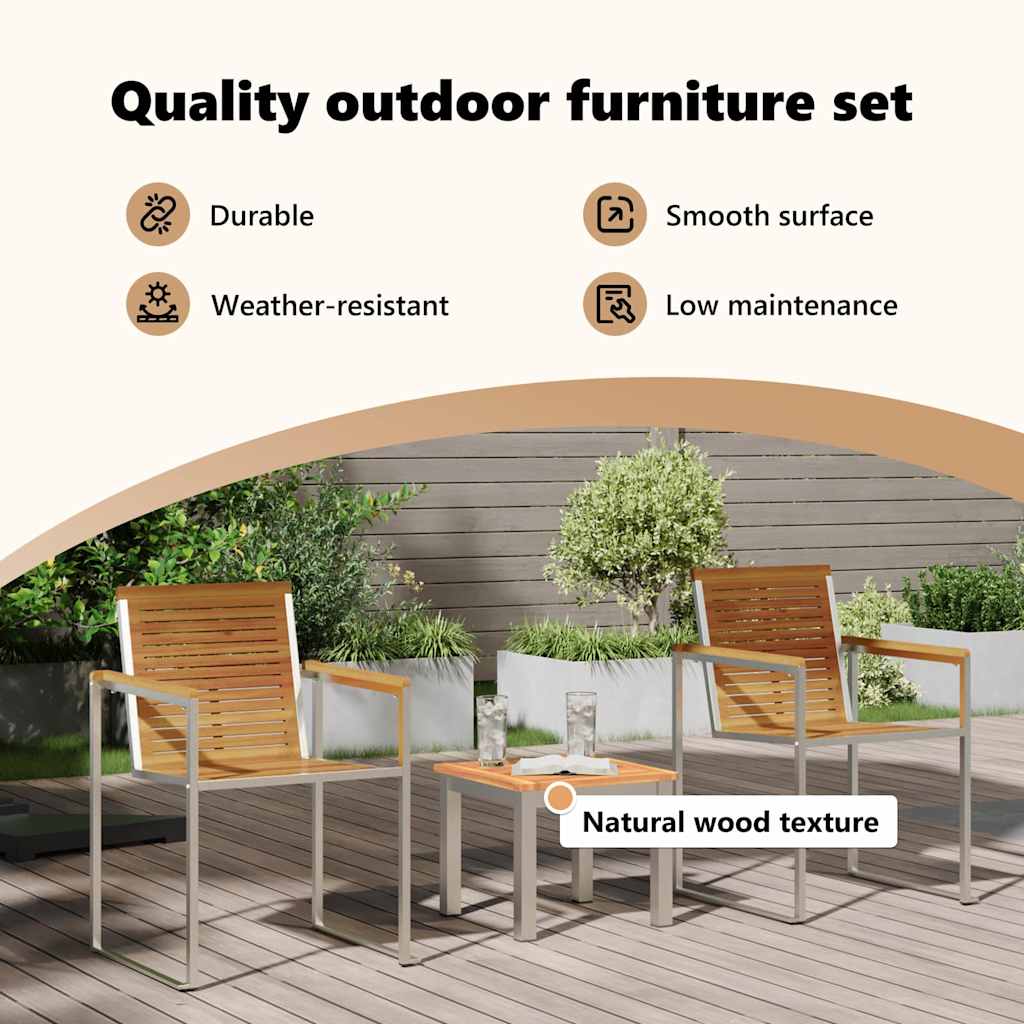 Solstol 3 pcs Brun Massiv akacietræ og rustfrit stål