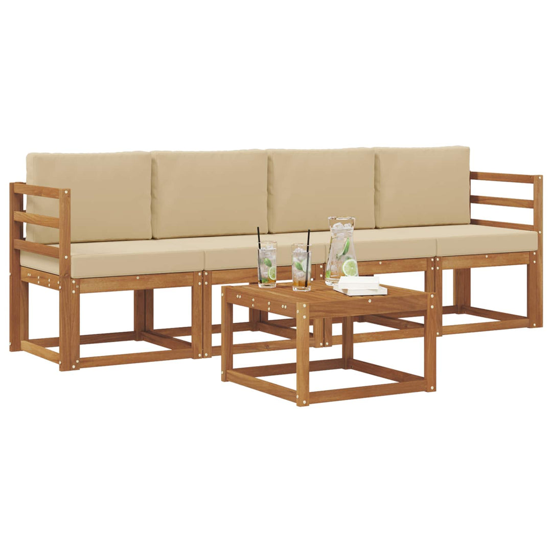 Udendørs sofagruppe med pude 5 pcs Naturlig og Beige