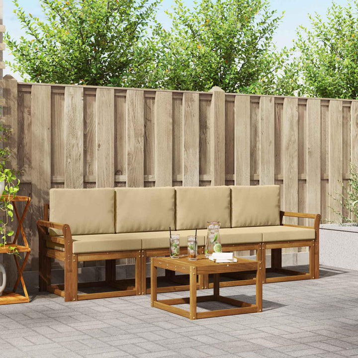 Udendørs sofagruppe med pude 5 pcs Naturlig og Beige