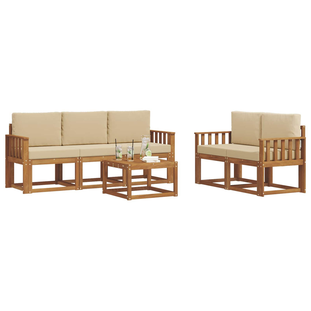 Udendørs sofagruppe med pude 6 pcs Naturlig og Beige