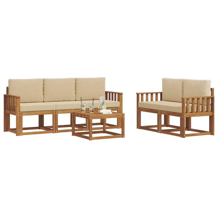 Udendørs sofagruppe med pude 6 pcs Naturlig og Beige