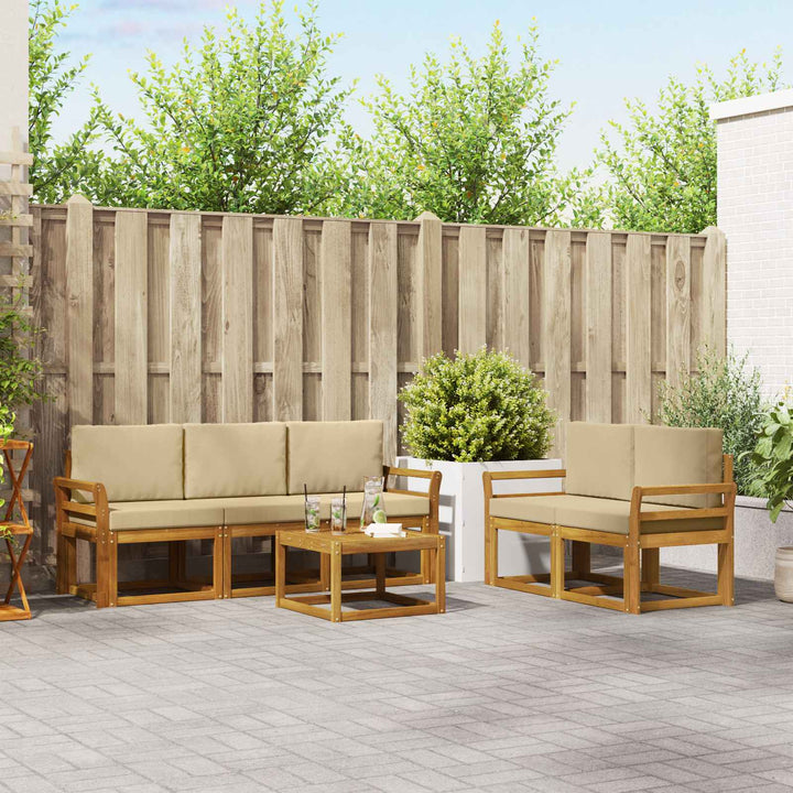 Udendørs sofagruppe med pude 6 pcs Naturlig og Beige