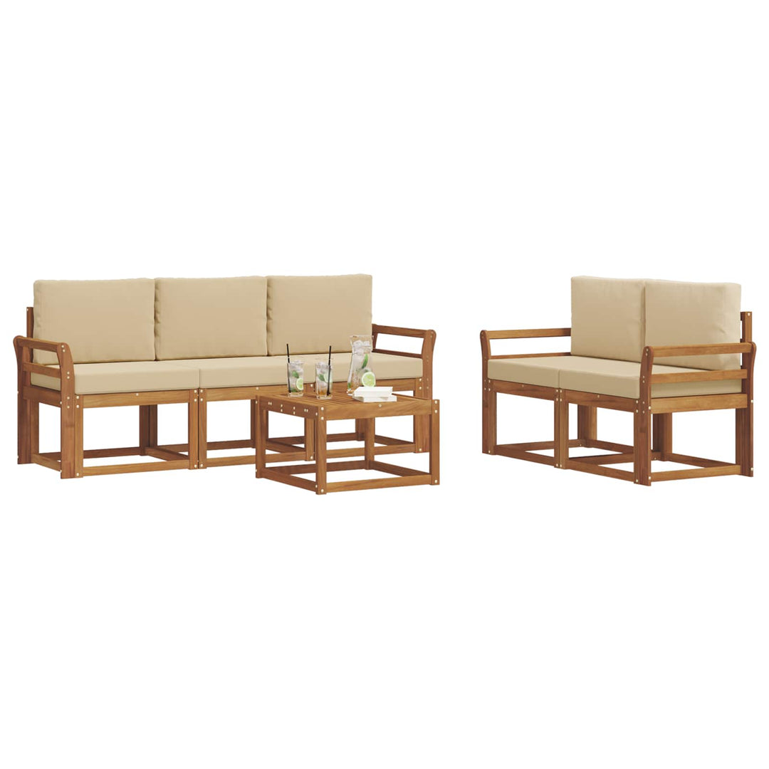 Udendørs sofagruppe med pude 6 pcs Naturlig og Beige