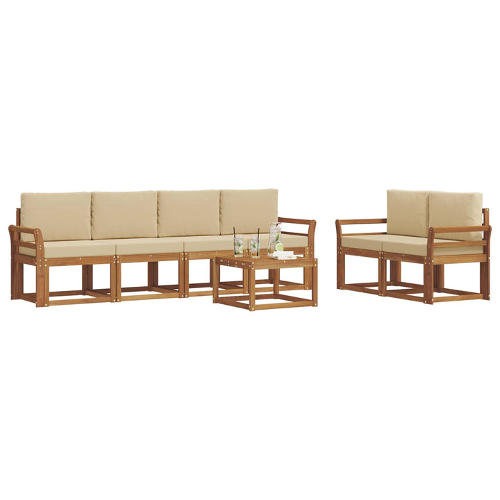 Udendørs sofagruppe med pude 7 pcs Naturlig og Beige