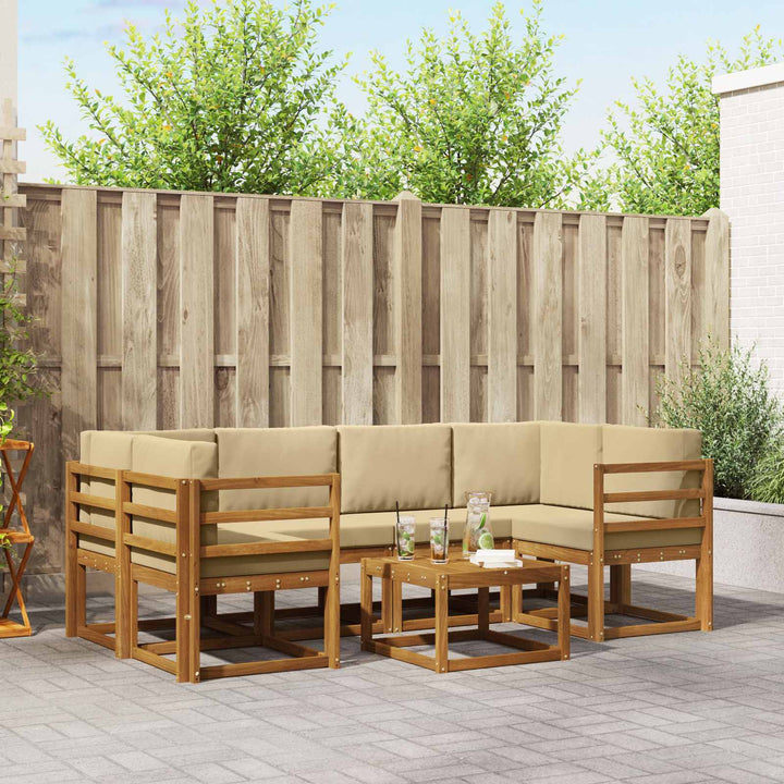 Udendørs sofagruppe med pude 7 pcs Naturlig og Beige